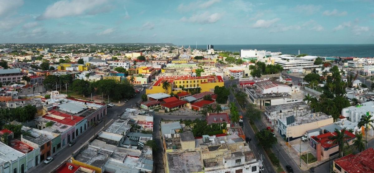 Campeche walled city aerial view — UNESCO World Heritage Site, Mexico